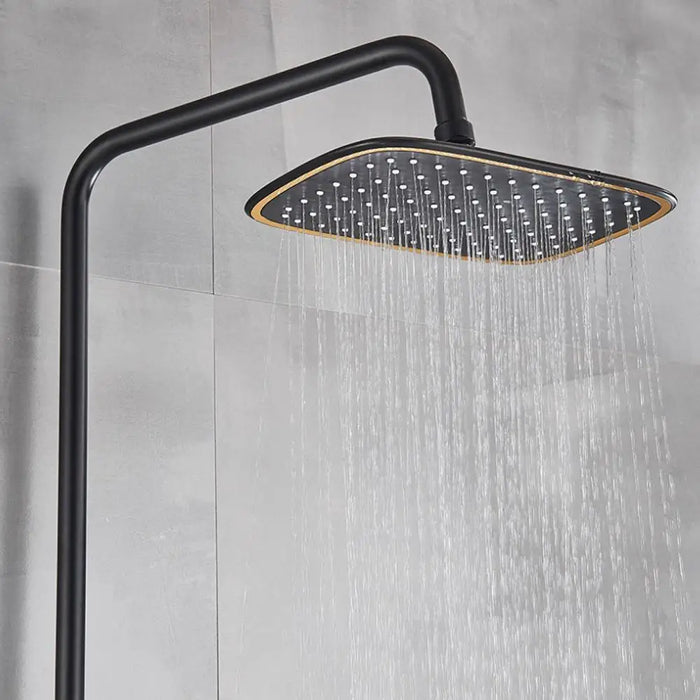 8'' Black Bathroom Rainfall Shower Faucet Set Tub Mixer Tap with Hand Spray