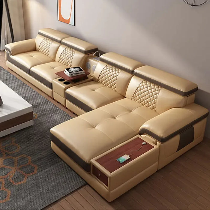 Leather Sofa Head Layer Leather Living Room Sofa Modern Simple Multi-functional Combination Of Large Small Intelligent Furniture