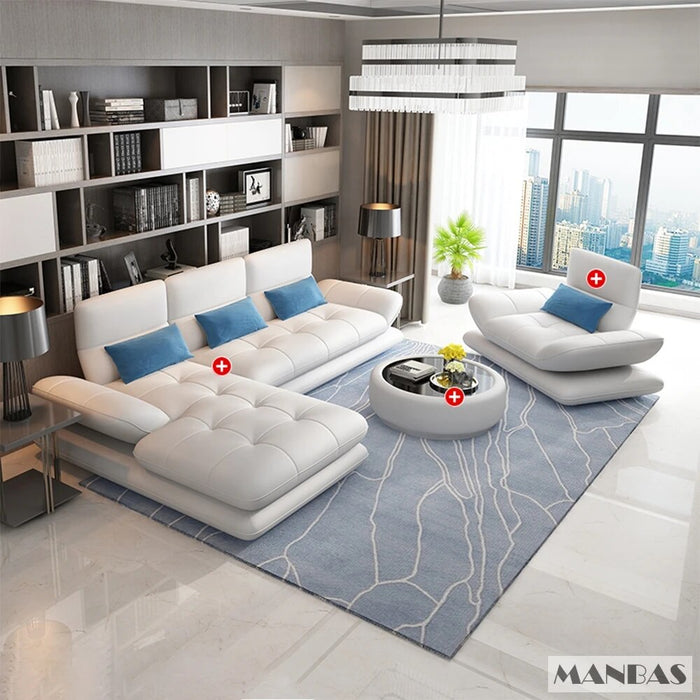Linlamlim Elegant Leather Couch for Living Room Sofas Sets with Adjustable Headrests and Armrests Genuine Leather Sectional Sofa