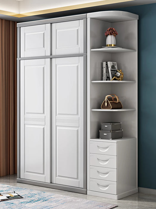 Solid wood wardrobe sliding door household bedroom modern simple 2 doors 3 sliding doors white log storage cabinet