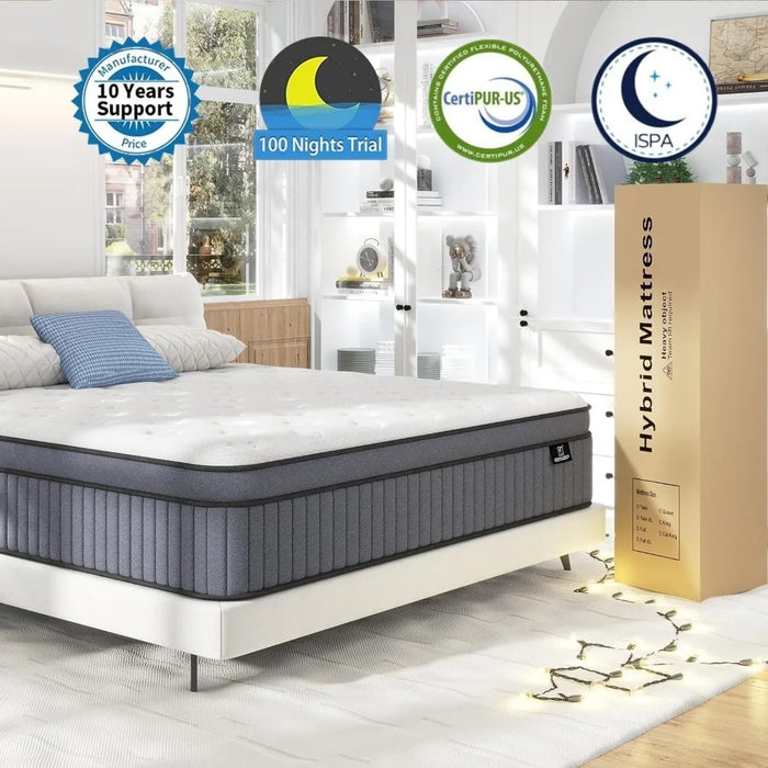 King Size Mattress ,12 Inch Hybrid King Mattresses in a Box, High density Memory Foam and Independent Pocket Springs, Mattress