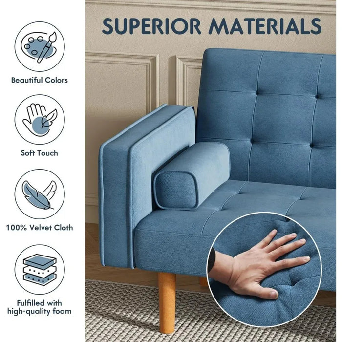 Living room sofa convertible combination futon sofa bed puff furniture fabric comfort home furniture, sea blue