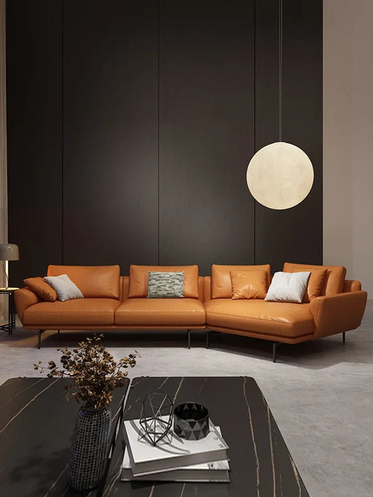 Leather Sofa Combination Living Room Modern Orange Corner Sofa Light Luxury Ins Style