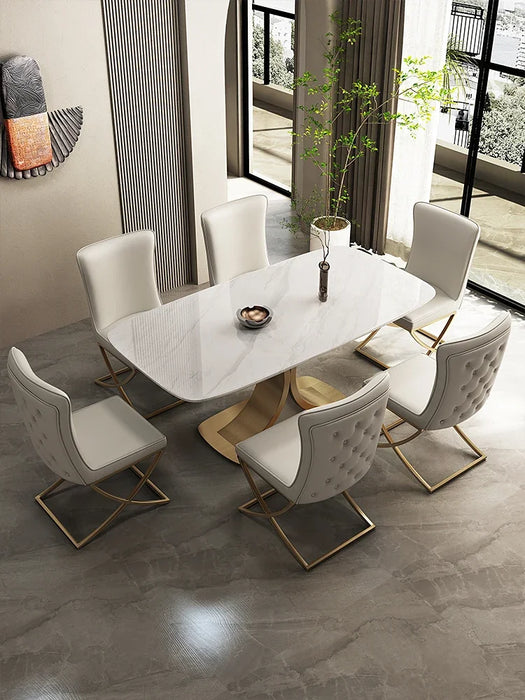 Champagne gold plating creative light luxury rock plate marble dining table and chair combination household high-grade rectangul