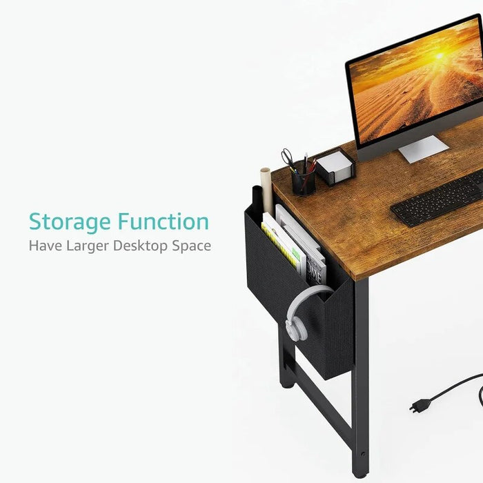 40 inch Computer Desk with Power Outlet, 39 inch Teen Study Table Home Office Work Writing Desk with Charging