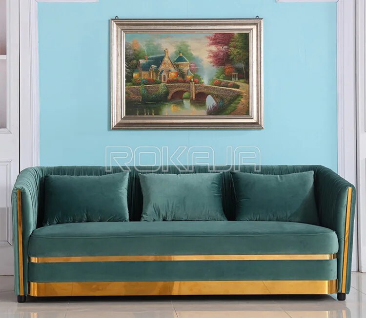 Luxury Fabric Sofa Set Gold Metal Foot Folds Fabric Sofa Italy Designs Living room Furniture