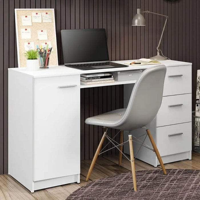 Madesa Computer Desk with 3 Drawers, 1 Door and 1 Storage Shelf, Wood Writing Home Office Workstation, Office Desk with Drawers