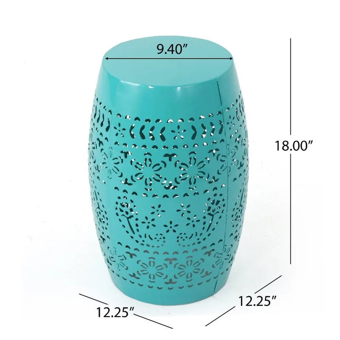Belle Outdoor 12" Lace Cut Iron Side Table, Teal center table living room  side table  living room furniture