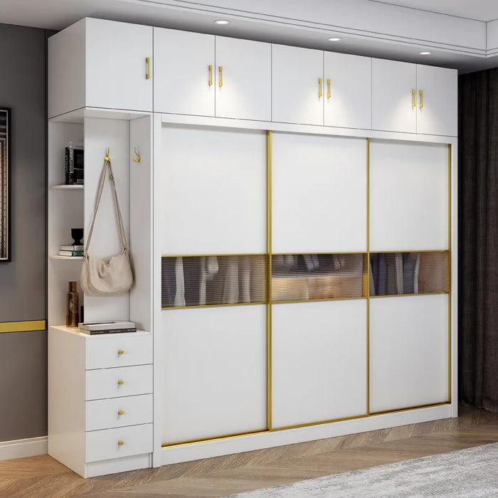 Solid Wood Sliding Door Wardrobe Nordic Modern Bedroom Household Furniture Clothing Closet