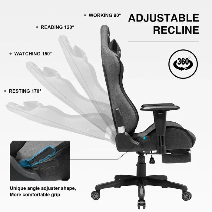 Fabric Height Adjustable Footrest Reclining Office Chair, Darkgray