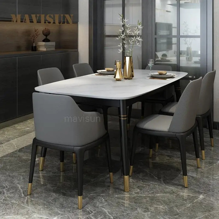 Concise Dining Table With 6 Chairs Combination Small Apartment Home Steel Feet Black Mobile Side Mesa De Jantar Furniture FY50YH
