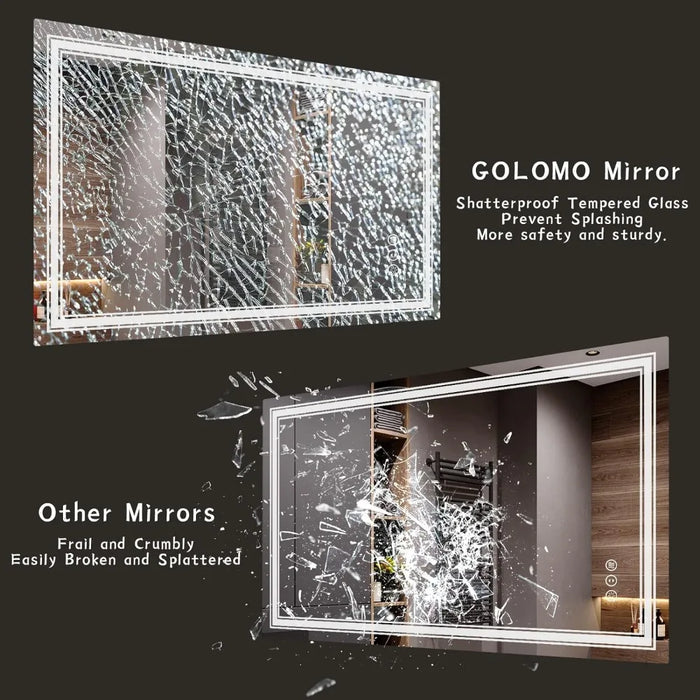 Bathroom Mirror, Wall Illuminated Makeup Mirror, Dimmable, Shatterproof, Anti Fog, Headlight+backlight Bathroom Mirror