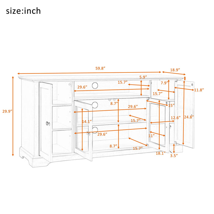 U-Can TV Stand for TV up to 65in with 2 Tempered Glass Doors Adjustable Panels Open Style Cabinet, Black