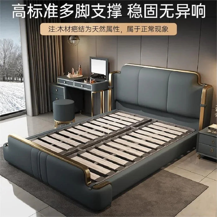 Light Luxury Minimalist Napa Leather Bed 1.8m Master Bedding Double High end Luxury 1.5m Modern Minimalist Leather Art Bed