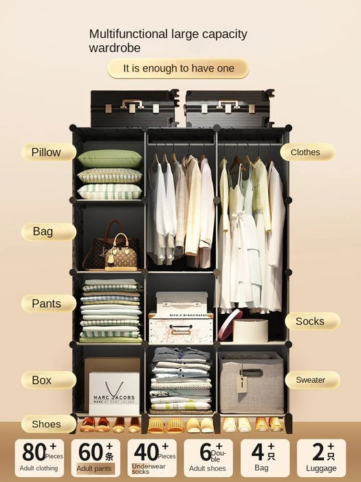 Home Bedroom Furniture Simple Wardrobe Clothes Cabinets Dressers Cube Storage Locker Baby Closet Plastic Collapsible Dustproof