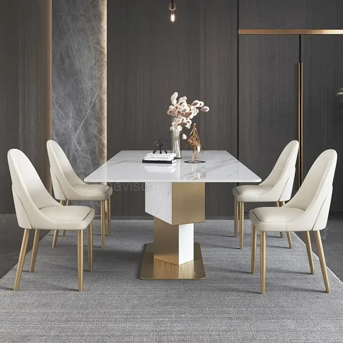 Golden Stainless Steel Luxury Rectangular Custom Marble Garden Table 1.8m Nordic Dining Rooms Restaurant Hotel Furniture