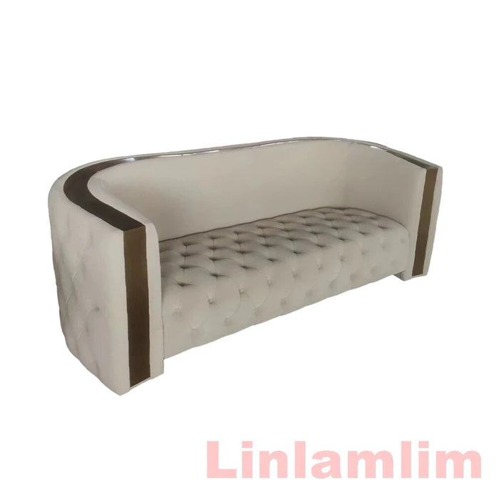 Linlamlim Italian Genuine Leather Sectional Couch Chesterfield Living Room Sofa Sets with Leather Buttons, Stainless Steel Trims