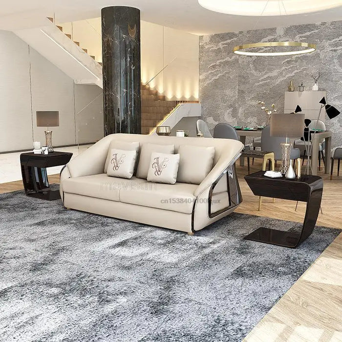 Large Villa Minimalist Sofa Set Leather Sofa Single Love-Seat 3 Seat Lounge Couch Italian Living Room Upholstered Armchair