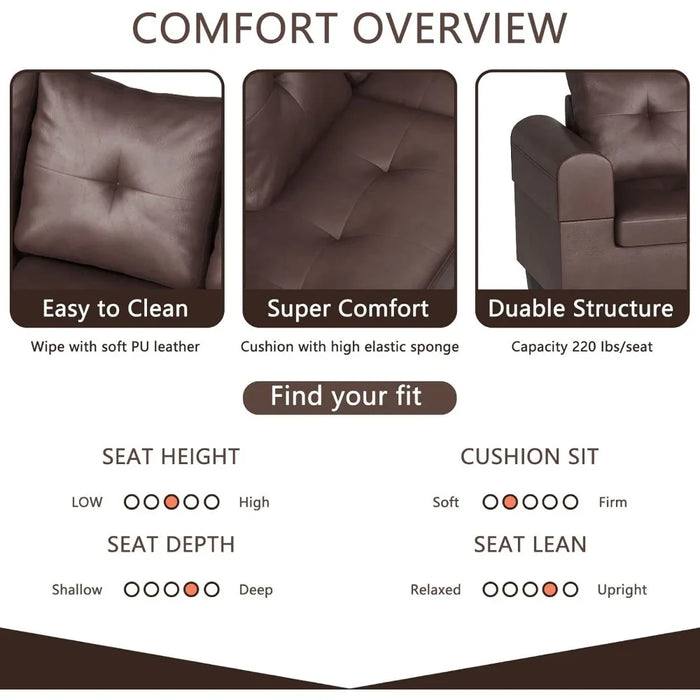 Sectional Sofa, L Shape Sofa, Right Recliner and Storage Footstool, Small PU Leather Living Room Sofa Sectional,