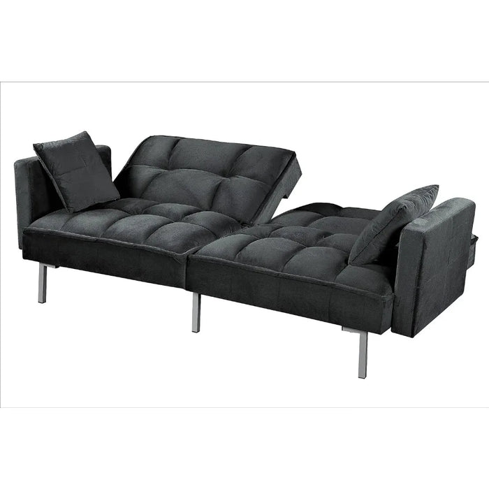 Velvet Pull Out Couch With Mid-Century Style Sofa Bed Ideal for for Guests and Sleepovers Tufted Design and Metal Legs Black