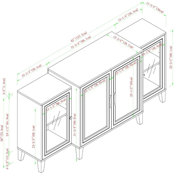 TV cabinet, 4-door layered modern side panel self-service storage table, 62, black, TV stand storage cabinet