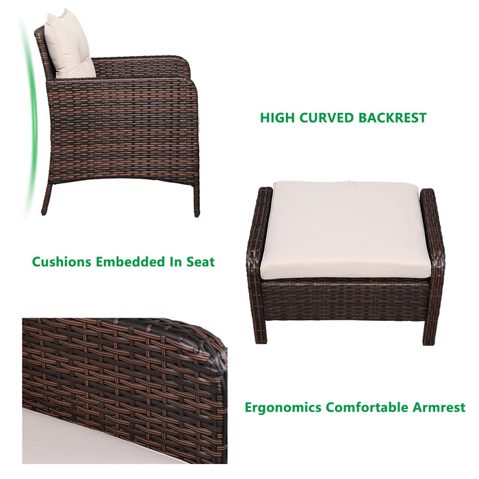 5 Piece All Weather Terrace Conversation Set 2 Sofas 2 Ottomans 1 Coffee Table Rounded Arms Brown Gradient Garden Balcony Backy