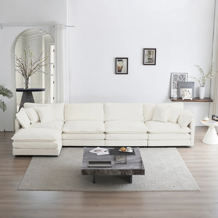 Modular Sectional Sofa L Shaped Couch 5 Seater Convertible Double Bag Sofa W/1 Ottoman White/Beige/Green Chenille for LivingRoom