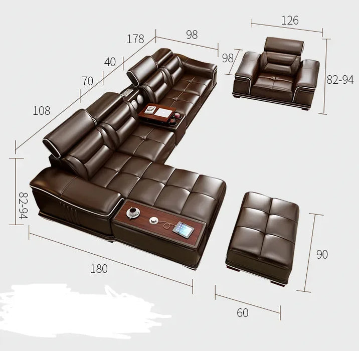 Leather sofa head layer cowhand simple modern furniture imperial concubine corner small smart sofa large combination set