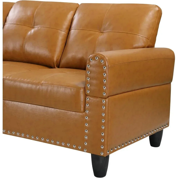 3-Piece Modular R Recliner, L-Shaped Sofa with 2 Cup Holder and Storage Ottoman for Living Room Furniture, Ginger Right