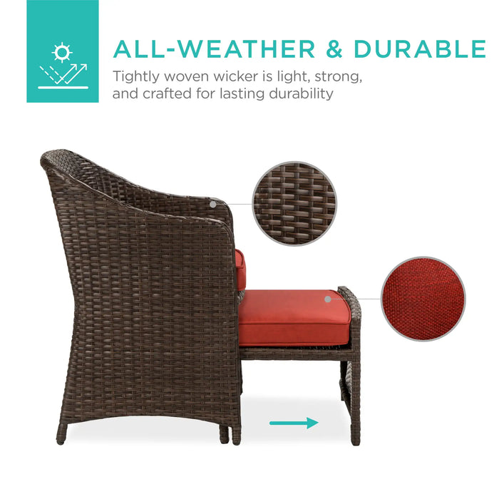 5-Piece Red Outdoor Wicker Patio Bistro  Furniture Set w/ Storage Table, No Assembly