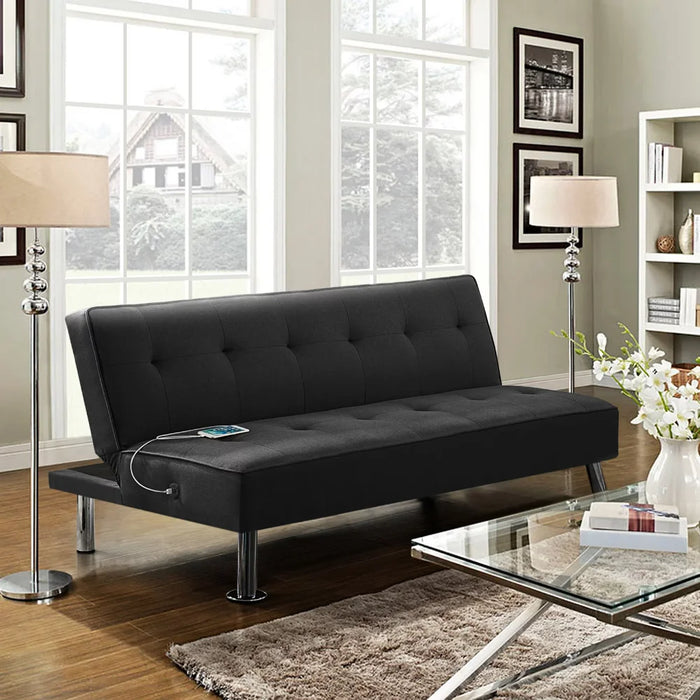 Modern Fabric Convertible Futon with USB, Durable and Strong，65.60 X 31.50 X 30.00 Inches