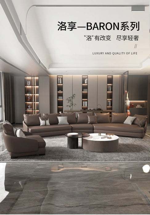 Special-Shaped Corner Leather Sofa Living Room High-End Elegant Italian Light Luxury round Arc Leather Sofa