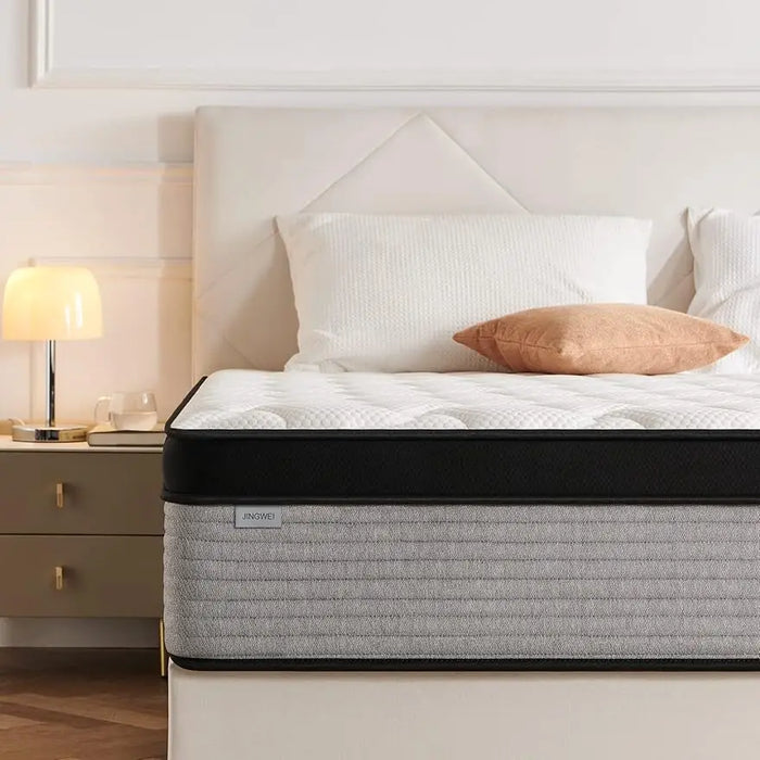 JINGWEI Queen Mattress, 10 Inch Innerspring Hybrid Mattress in a Box, Individually Pocket Coils for Motion Isolation & Cool