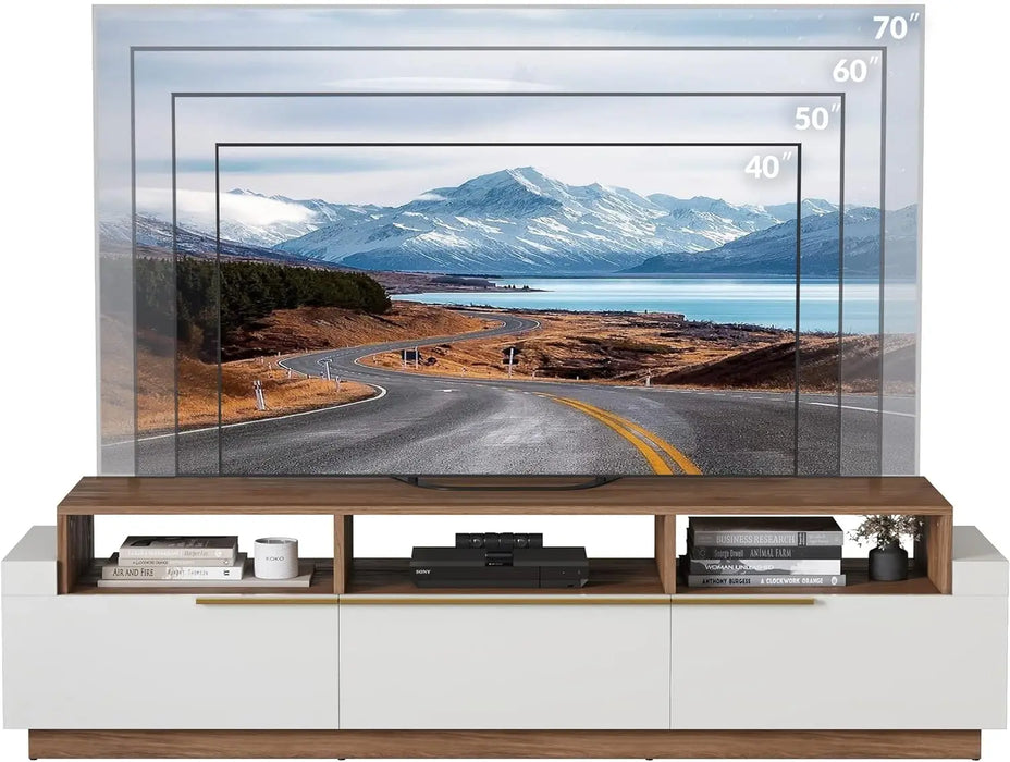 TV Stand for TV up to 70",  with Open Shelves and Drawers, Media Console Table, Storage Cabinet for Living Room, Bedroom (White)