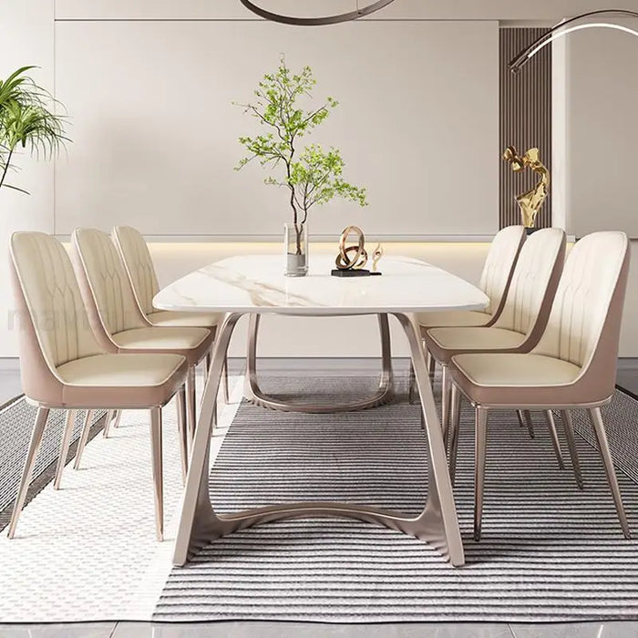 Luxury Minimalist Dining Table Set Rock Board Tabletop Stainless Steel Bases Designer Dining Table And Chairs Home Furniture