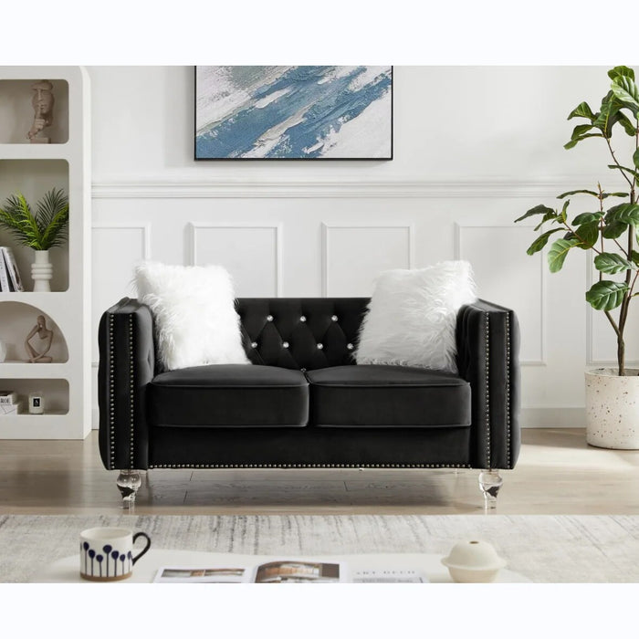 2+3 Seat Sofa Set, Velvet Crystal Buckle Upholstery Sofa, Crystal Feet, Removable Cushion, Four Plush Pillow