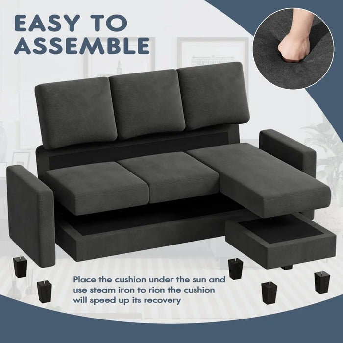 Convertible Sectional Small Sofa L-Shaped Couch Seat with Modern Linen Fabric, for Living Room, Apartment, Dark Gray