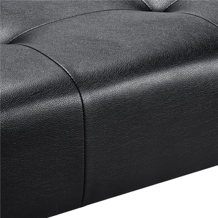 Easyfashion Convertible Faux Leather Futon Chaise Lounge, Black