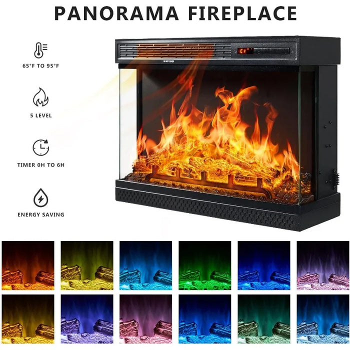 59'' Fireplace TV Stand,3-Sided Glass Media Entertainment Center Console Table for TVs up to 65'' with Glass Door Closed Storage