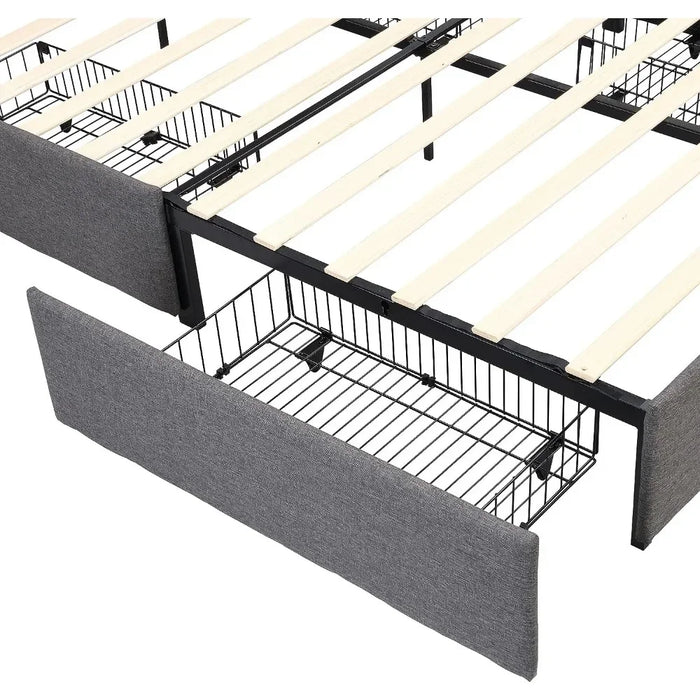 Upholstered Bed Frame Full Size with 4 Storage Drawers and Button Tufted Headboard, Comfort Adjustable Mattress Height