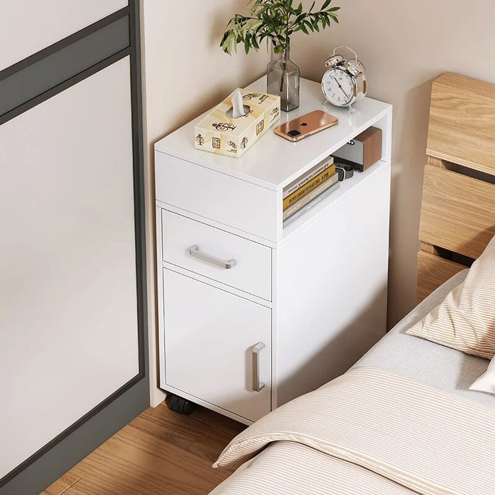 Storage Cabinet Simple Modern Night Tables Small With Roller Mobile Nightstands Bedroom Narrow Seam Sofa Coffee Table