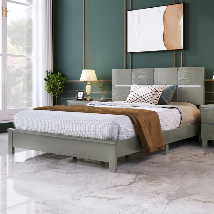 Champagne Silver Platform Bed Solid Rubber Wood Frame and Legs, Queen Size