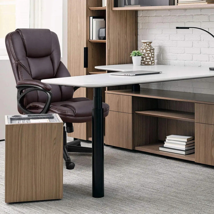 Faux Leather High-Back Executive Office Chair with Lumbar Support, Brown