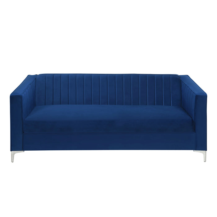 Mid Century Velvet Sofa,2-3 Seater Modern Couch, Exquisite Loveseat with Vertical Striped Decoration and Metal Legs