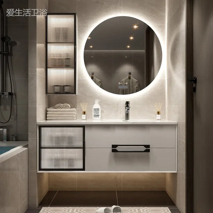 Modern Simple Slate Integrated Basin Hang Bathroom Vanity Cabinet with Sink Combination Light Luxury Hand Wash Smart Toilet