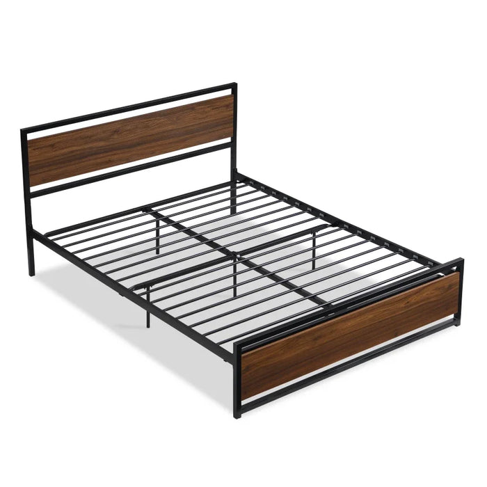Industrial style platform large bed frame, with headboard and foot board, single bed, comfortable double bed, frame bed