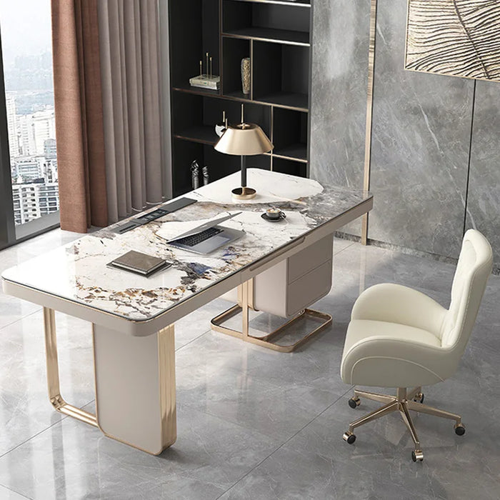 Space Savers Rock Slab Desk And Chair Combination Computer Desk Luxury Minimalist Modern Writing Desk Office Desk Furniture HY