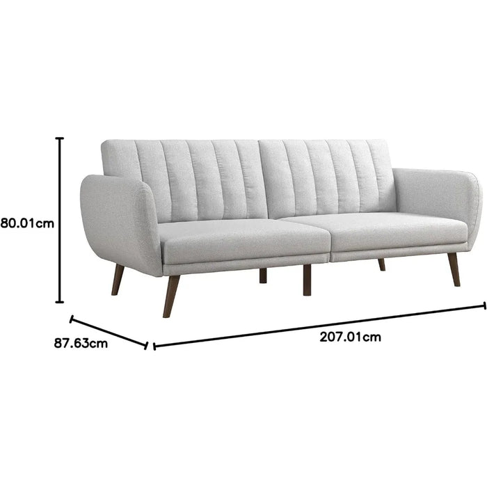 Sofa bedding - Premium upholstery and wooden legs - Grey, ribbed tufted padded backrest, convertible sofa bed