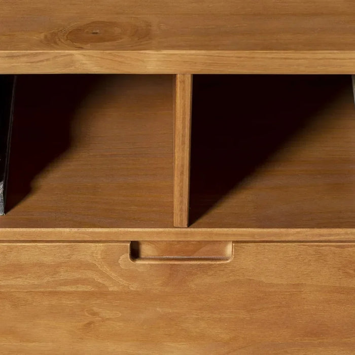 3-Drawer Mid Century Modern Wood TV Stand for TV's up to 65" Flat Screen Cabinet Door Living Room Storage, 58 Inch, Caramel