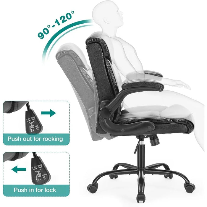 OLIXIS Mid Back Desk Office Flip-up Adjustable Office Chair, Dark Black